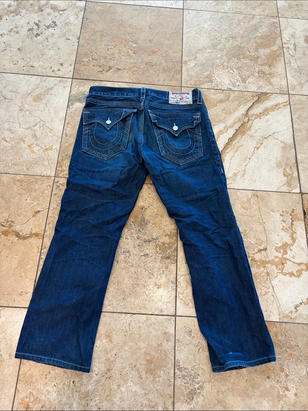 True Religion Men's Indigo Bootcut Jeans with Contrast Stitching